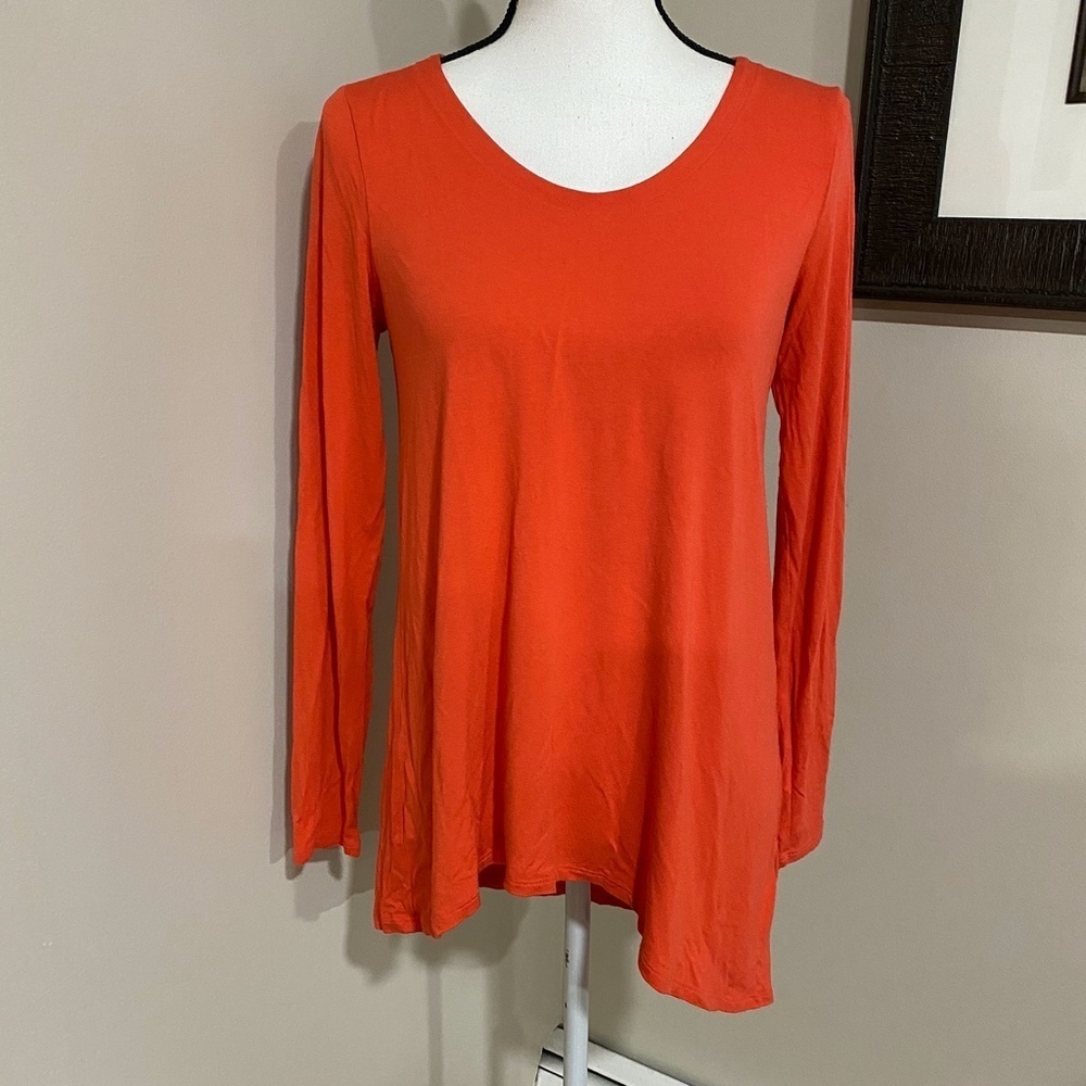 *EILEEN FISHER* Red Long Sleeve Hi-Lo Shirt Sz XS